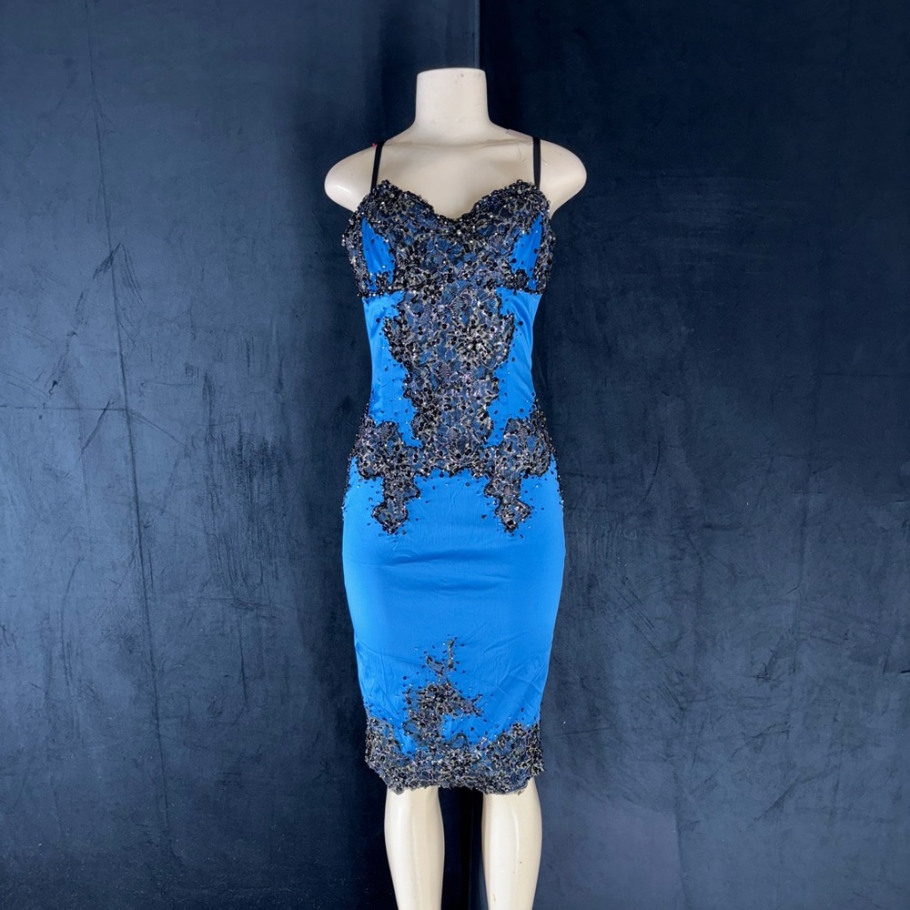 Elegant Blue and Black Embellished Dress by Mandalay